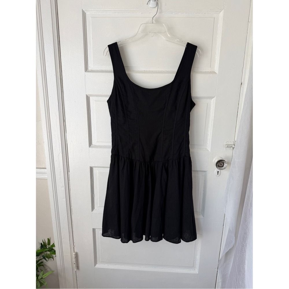Wayf Black Linen Mini Dress Esmeralda A-Line Scoop Neck Sleeveless Party NWT Lg - Picture 9 of 16